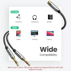 3.5mm Headphone Splitter 2 in 1 Audio Adapter for PC Laptop Gaming Headset Mic