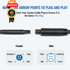 EWAY 4 Pin Extension Cable (10FT/3M) for Dash Cam Rear View 10FT, Black