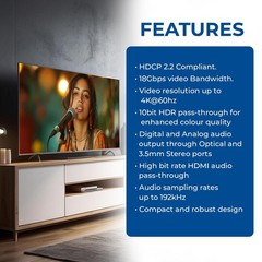 4K HDMI 2.0 Audio Converter Extractor – SPDIF, 3.5mm, HDCP 2.2, HDR, Dolby Vi…