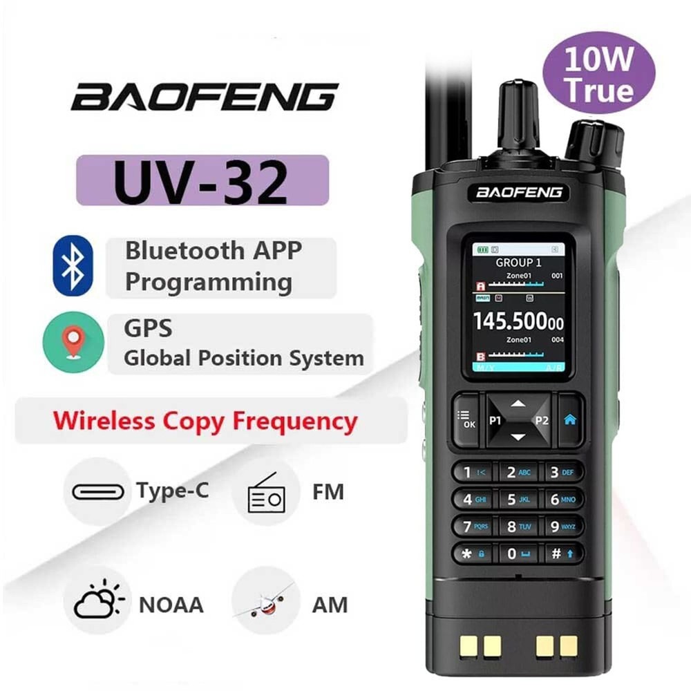 BAOFENG UV32 Amateur Walkie Talkie USB Type C Aviation Radio GPS Bluetooth APP