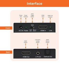 4K HDMI Audio Extractor Converter, SPDIF/3.5MM, HDMI 2.0, HDCP 2.2, HDR10