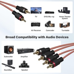 2 to 4 Channel RCA Car Audio Cable 15 Ft, Bi-Directional Y Splitter RCA Adapt…