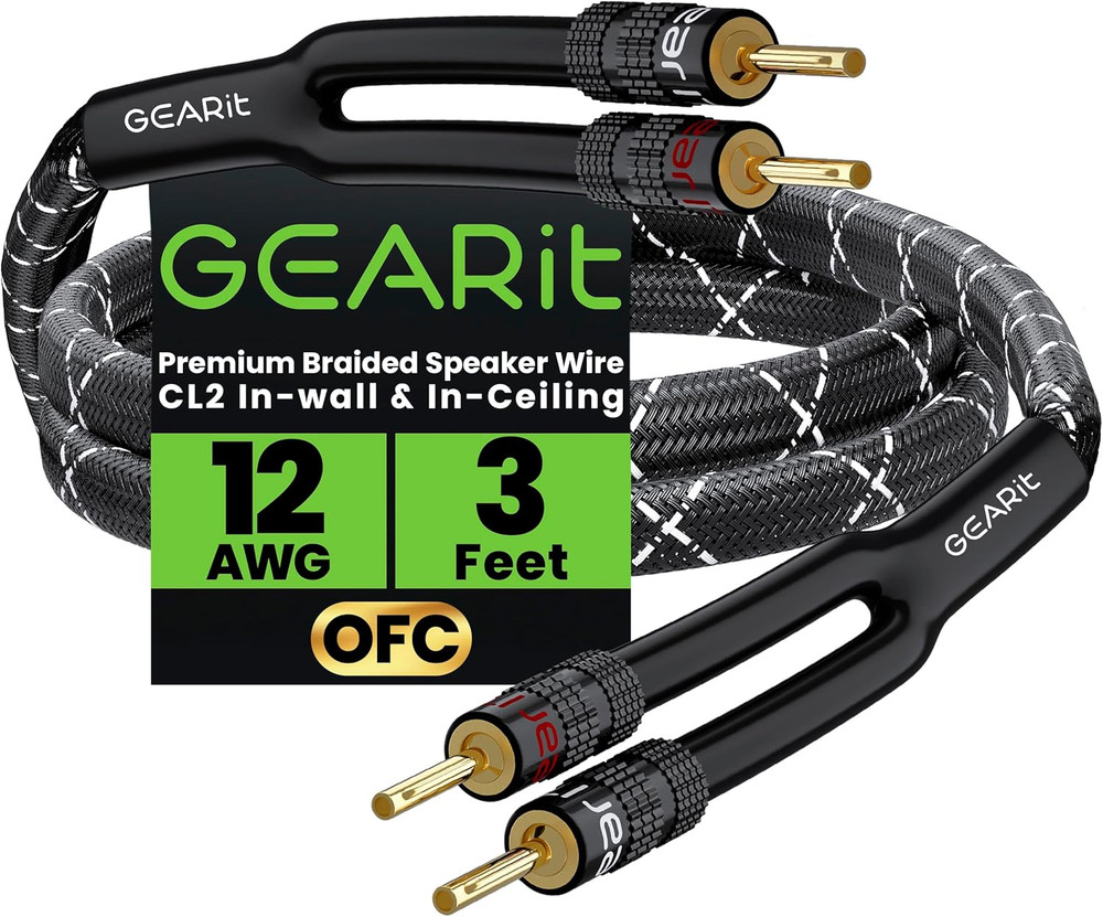 12 Gauge Speaker Cable with Banana Plugs 6 Ft,Cl2 Rated OFC Speaker Wire with Go