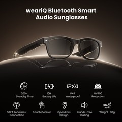 WeariQ Bluetooth Smart Glasses Audio Sunglasses Open-Ear Speaker – Shiny Black ™