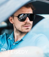 FEISEDY Polarized Sunglasses Men Mirrored One 58mm, Black Frame and Grey Lens