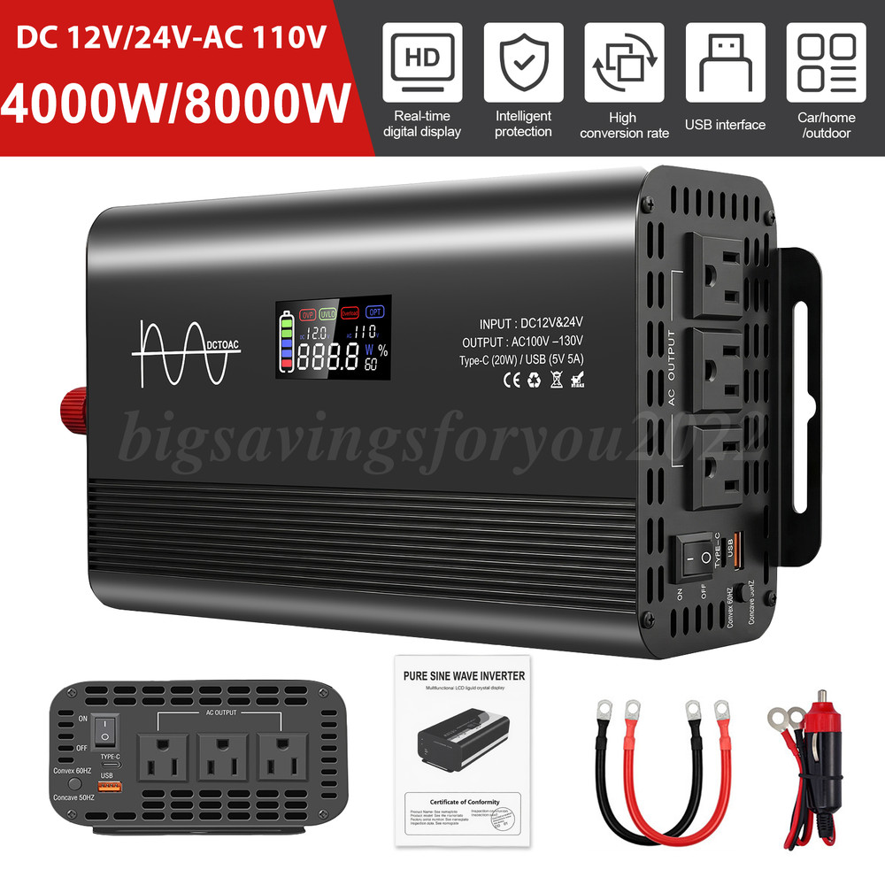 Pure Sine Wave 8000 Watt Power Inverter DC 12v to AC 110V-120V 8000W Inverter