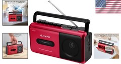 Innovative Red Portable Cassette Tape Player Boombox – AC or Battery Operated