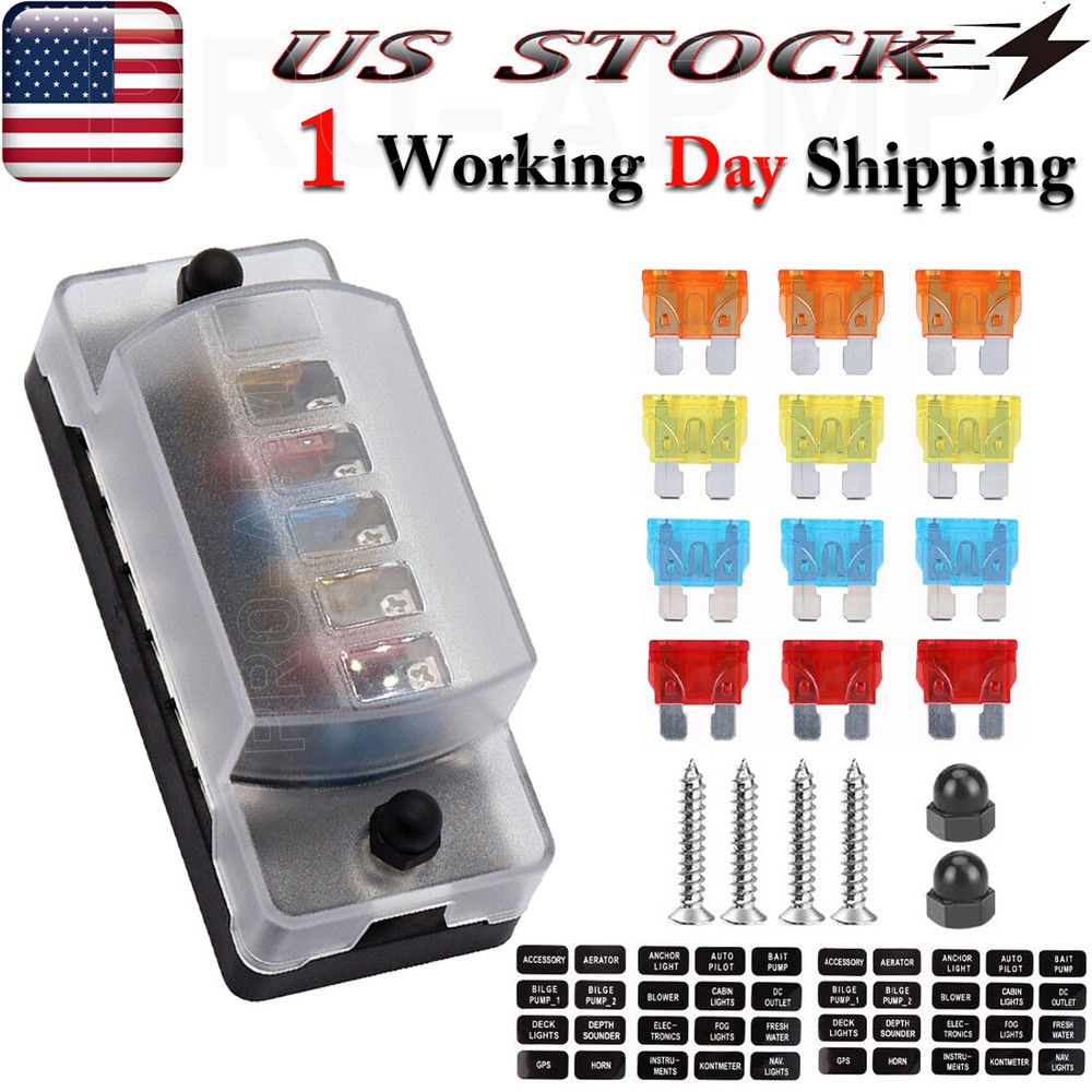 6 Way Auto Car Marine Fuse Box Block Holder Board Kit Waterproof 12V