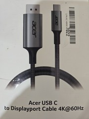 Acer USB C to Displayport Cable for Home Office 6.6FT (4K@60Hz), Thunderbolt OB.