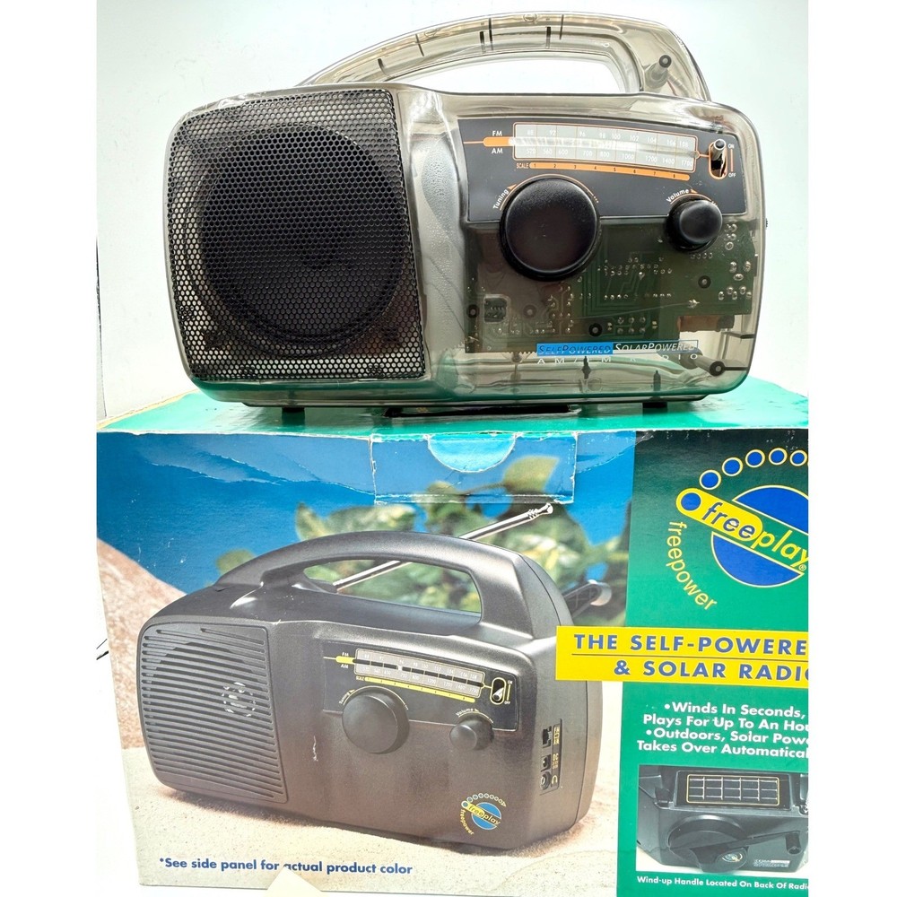 Freeplay FPR2S/C Solar Wind Up AM FM Radio Translucent Smoke Grey Clear Tech