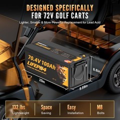 72V(70.4V) 100AH Lithium Golf Cart Battery, 15A Charger & LCD Monitor, 200A BMS