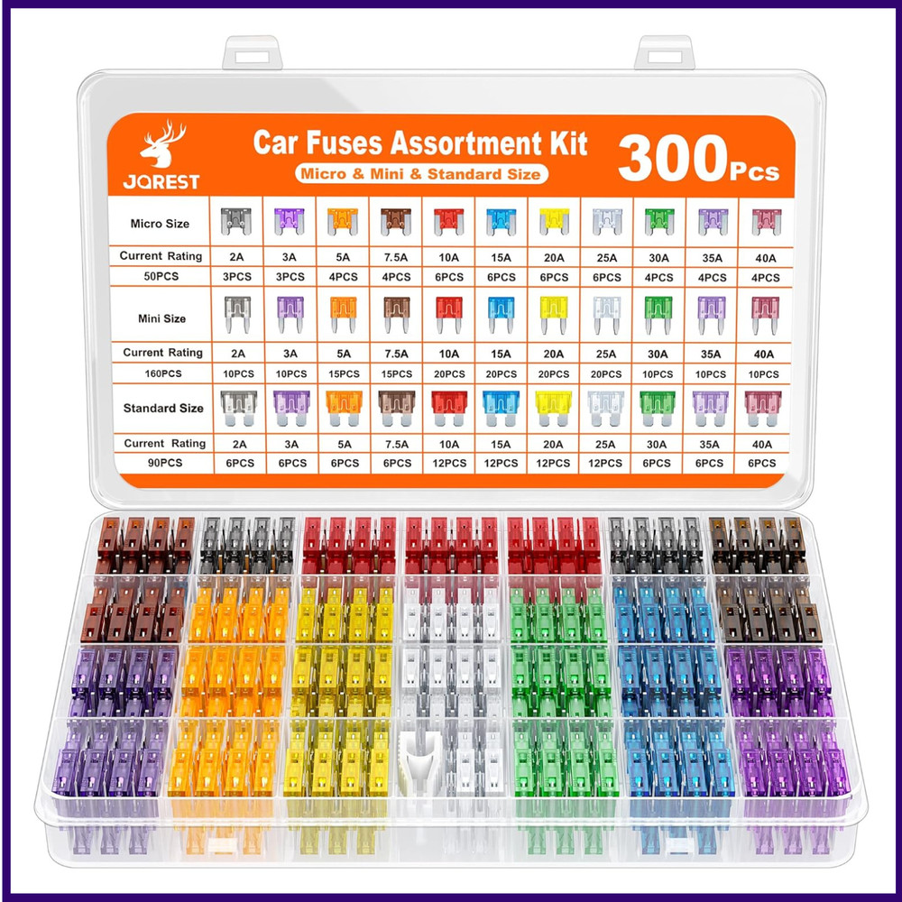 300Pcs Car Fuse Assortment Kit, 160 Mini Blade Fuses Automotive + 90 Standard