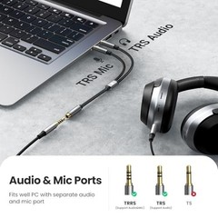 3.5mm Headphone Splitter 2 in 1 Audio Adapter for PC Laptop Gaming Headset Mic