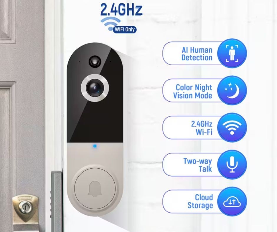 Wireless Video Doorbell Camera 1080p with Clear Night Vision for Front Door