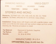 L853-DS77 M853-DS77 N738-sd T5HD NEEDLE STYLUS for ZENITH 142-159 CARTRIDGE
