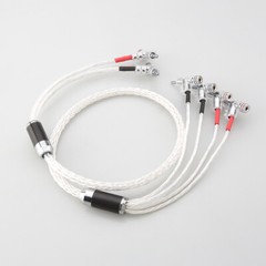 OCC Silver Plated Cord with Angle Banana Plugs HiFi Audio Bi-wire Speaker Cable