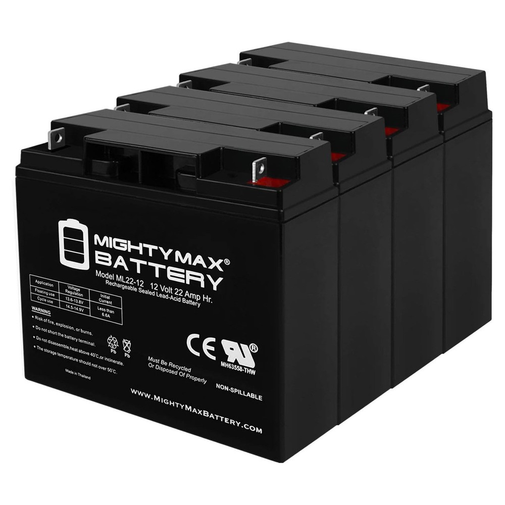 Mighty Max 4 Pack – 12V 22Ah UPS Battery Replaces 20Ah Ritar RT12200, RT 12200