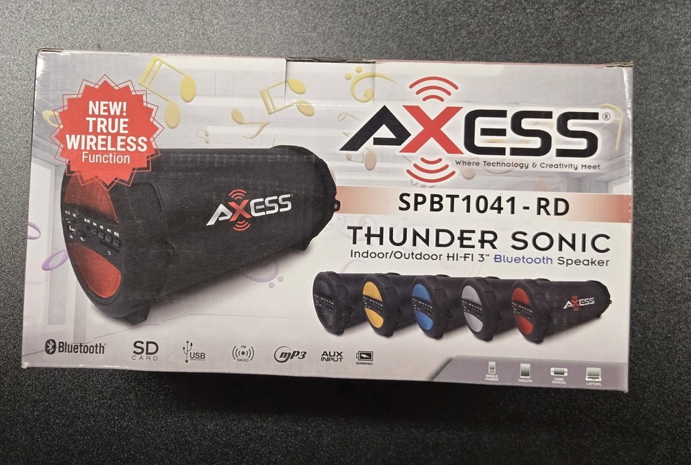 AXESS Hi-Fi 3″ CYLINDER BLUETOOTH SPEAKERS SPBT1041 New Sealed Red