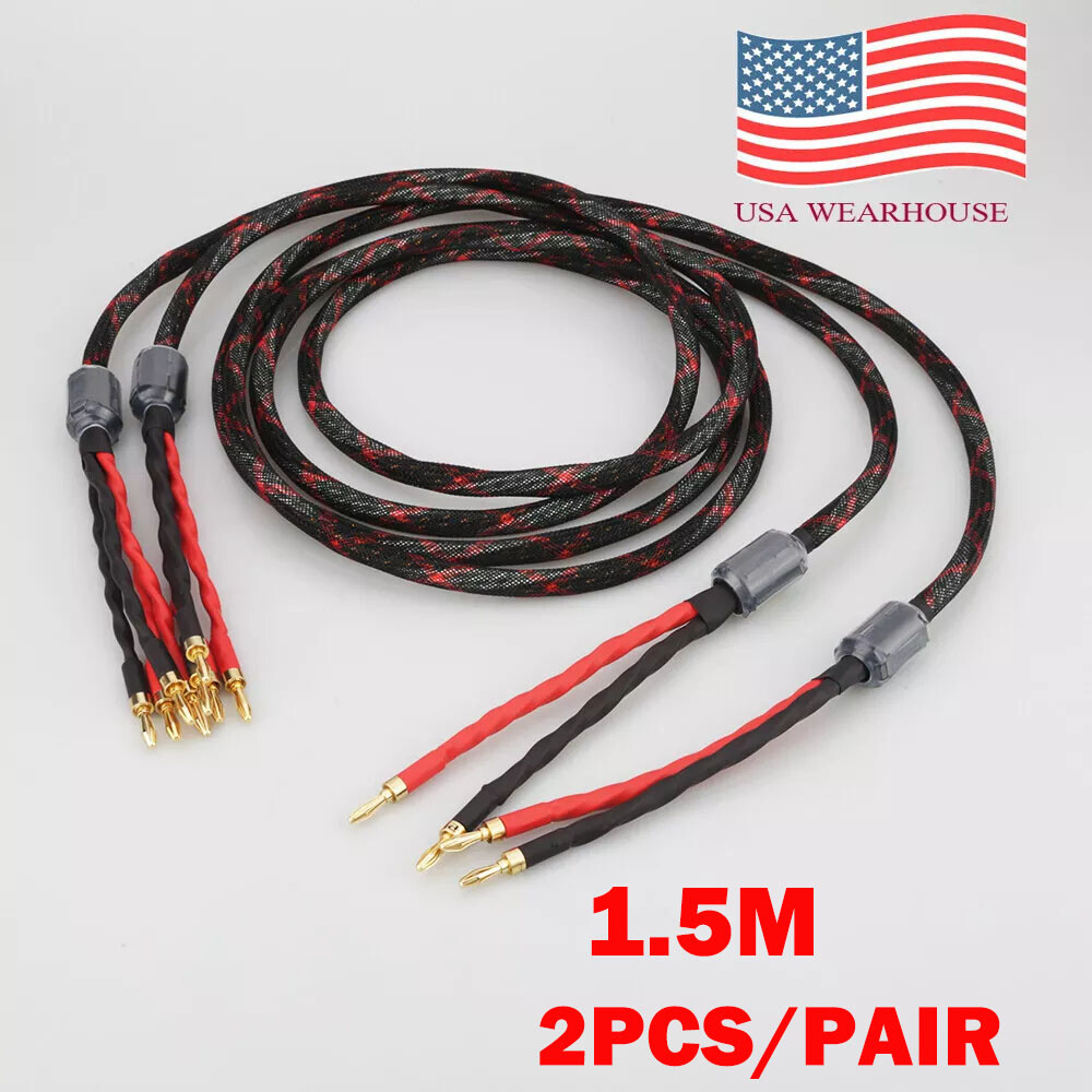 2X 1.5M 12AWG Pure Copper HIFI Audio Bi-wire Speaker Cable 2 To 4 Banana Plug