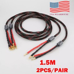 2X 1.5M 12AWG Pure Copper HIFI Audio Bi-wire Speaker Cable 2 To 4 Banana Plug