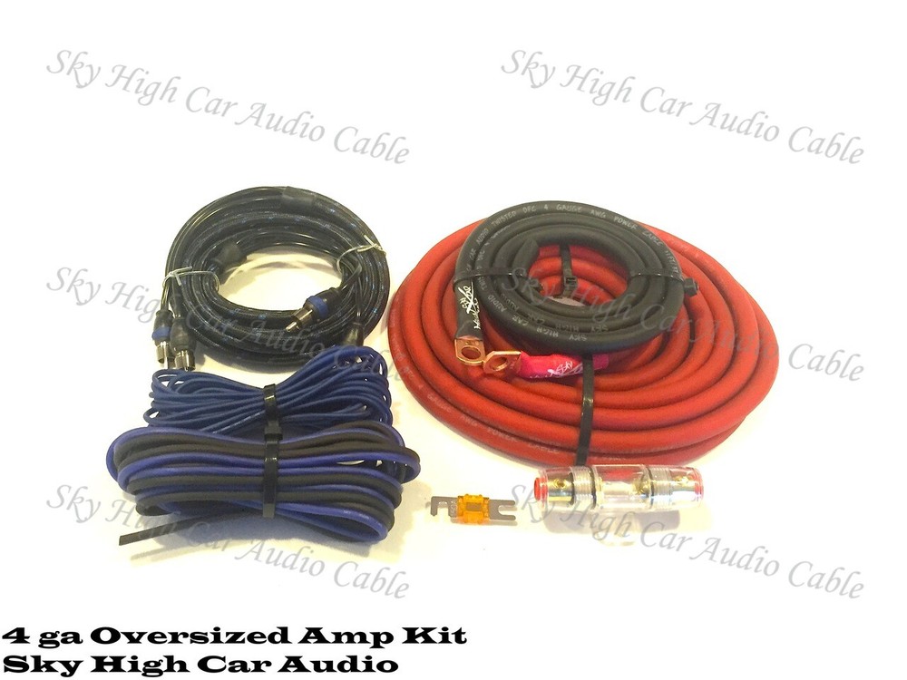 Oversized 4 Ga AWG Amp Kit w/ Twisted RCA Red Black Complete Sky High Car Audio