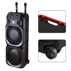 15,00W Dual 15″ Bluetooth Party Speaker Powerful Sound System Party w/ 2 Mic