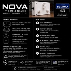 NOVA VHS Mold Cleaner Video Cassette Tape Cleaning Machine Bundle with Pads