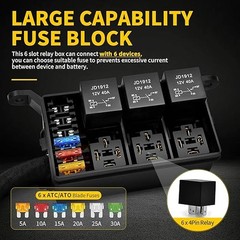 12V Fuse Relay Box 6 Relays and 6 Way ATC/ATO Fuses for Auto Car Marine Boat