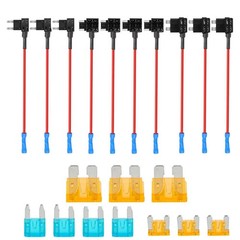10PC Add-a-Circuit Fuse Tap Adapter Kit w/ Standard & Mini Tap Blade Fuse Holder