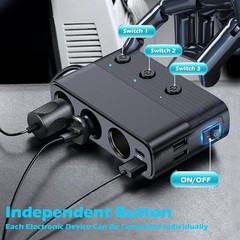 7 in 1 Cigarette Lighter Splitter 3 Socket Car Charger Adapter 12V/24V PD 2 USB