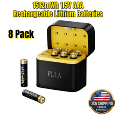 8 Pack AAA 1512mWh 1.5V Rechargeable Lithium Batteries With Fast Charger Box