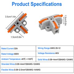 50Pcs Wire Conductor Connectors T-Tap Lever Electrical Wire Connectors 28-12AWG