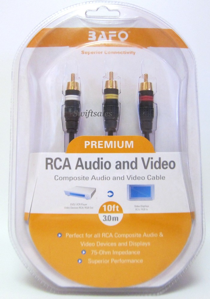 BAFO Premium 24K Gold Plated Composite RCA A/V Audio Video Cable 10′ 10FT