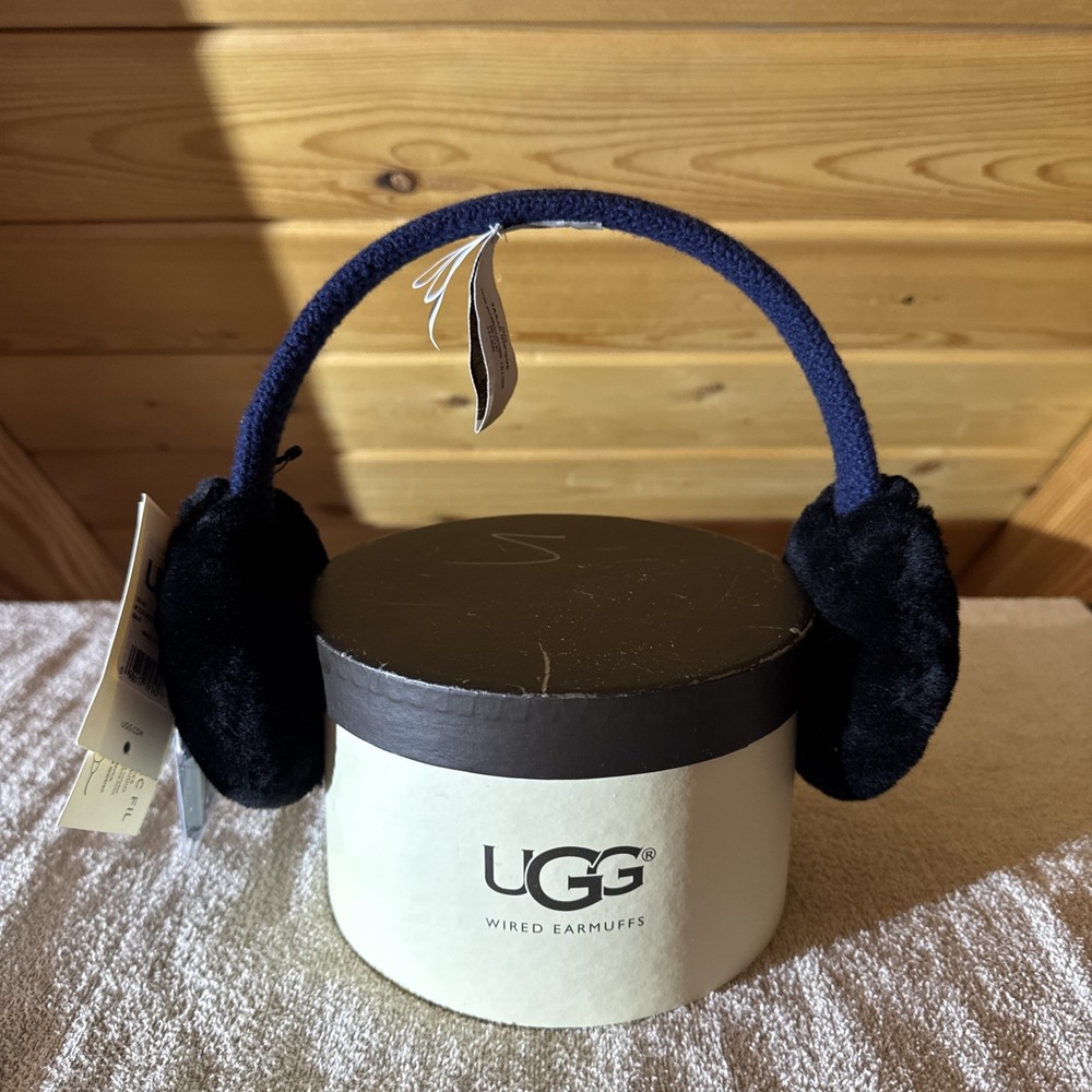 UGG WIRED EARMUFFS TEXTURED KNIT NAVY & BLACK NEW IN BOX WITH TAGS