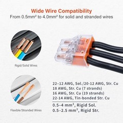 3-Port Reusable Wire Connectors, 50PCS, 0.5–4.0mm Compatibility, Push-in
