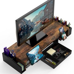 Simple Houseware Desk Dual Monitor Stand Riser Drawer Rustic Brown Do-09K-R