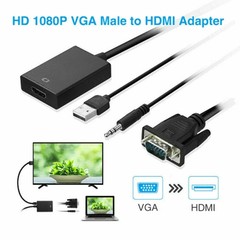 LOT VGA To HDMI Converter 1080P HD Adapter With Audio Cable For HDTV PC Laptop