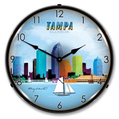 Tampa, Florida City Skyline Lighted Backlit LED Wall Clock Free Shipping