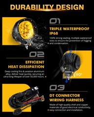 AUXBEAM 4″ 90W Amber LED Pods Work Light Bar Spot Driving Fog Lamp+Black Covers