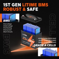 LiTime 12V 100Ah 200/300Ah 460Ah 560Ah LiFePO4 Lithium Battery for RV Solar Lot