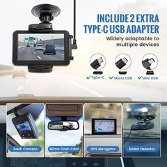 EWAY 3-in-1 Micro USB & Mini Type-C Dash Cam Hardwire Kit Car black