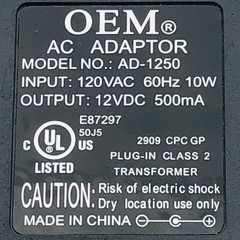 Genuine OEM AD-1250 AC Adapter 12VDC 500mA Power Supply – Original Wall Charger