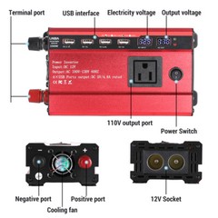 5000W Inversor de corriente DC 12V 24V a AC 110V 120V Convertidor con 3 AC 4 USB