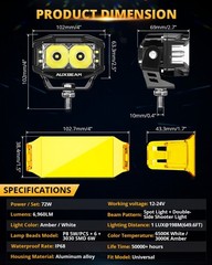 AUXBEAM 4″inch 72W Side Shooter LED Work Pods Lights with Amber DRL Driving Lamp