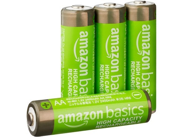 Amazon Basics Rechargeable AA Batteries, 4-Pack, 2400 mAh, NiMH High-Capacity