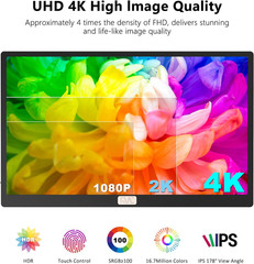 4K Portable Touchscreen Monitor 15.6″ – HDR HDMI USB-C for Laptop & Gaming