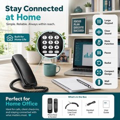 Corded Landline Phone Black Desk Wall Mount Telephone for Home Office Business