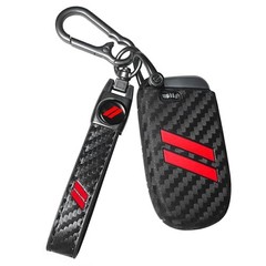 Key Fob Cover with Keychain for Dodge Charger Durango Carbon Fiber Red Trim