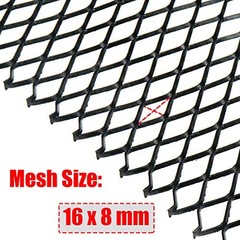 40 x 13 inch Car Grill Mesh Sheet, Black Painted Aluminum 16x8mm Rhombus Black