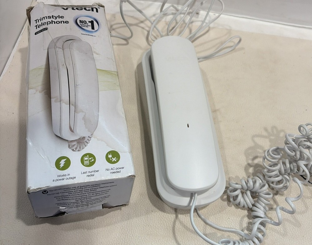 VTech Trimstyle Corded Telephone White Wall Desk Phone w/ Original Box